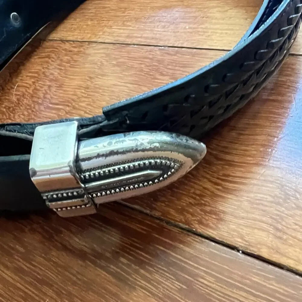 Onyx by Brighton Golf Belt Black & Silver Leather Braided Silver Accents Size 50